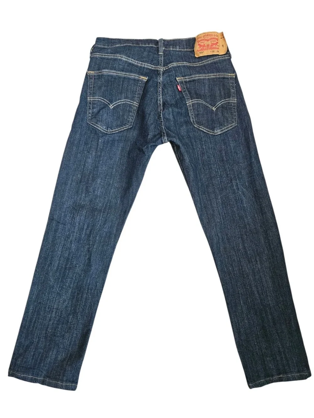 Levis 501 Button Fly Mens Dark Wash Blue Jeans 32X27‎